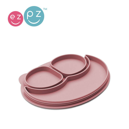 EZPZ Silikonowy talerzyk z podkładką mały 2w1 Mini Mat Mauve + pokrywka GRATIS pastelowy róż