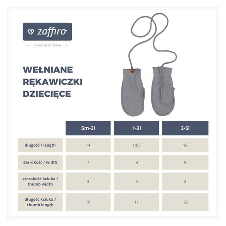 Zaffiro Rękawiczki Dziecięce Wełna Premium 3-5l Grey