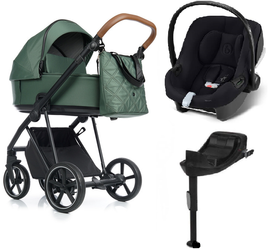 Roan Ivi 2.0 Wózek Głębko-Spacerowy Boho Green + Cybex Aton B2 i-Size Fotelik Samochodowy 0-13kg + Baza One Volcano Black