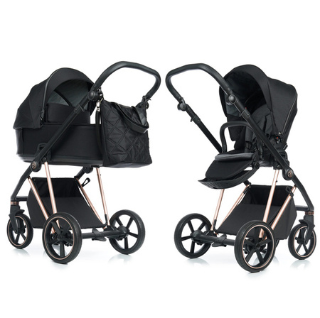 Roan Ivi 2.0 Wózek Głęboko-Spacerowy Rama Rosegold Raven + Cybex Aton B2 i-Size Fotelik Samochodowy 0-13kg + Baza One Volcano Black