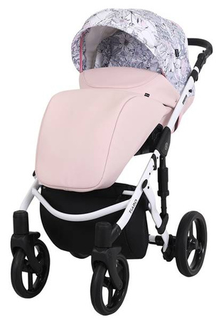 Kunert Tiaro Wózek Głęboko-Spacerowy 2w1 Róż + Kwiaty Biała Rama Koła Żelowe