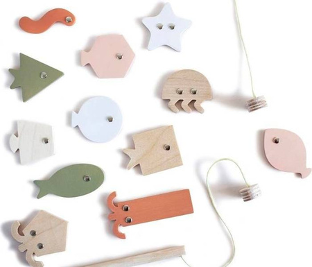 Babai Drewniana Zabawka Geometryczne Rybki Zestaw Wędkarski, Kolorowy Fish-Geom-Color