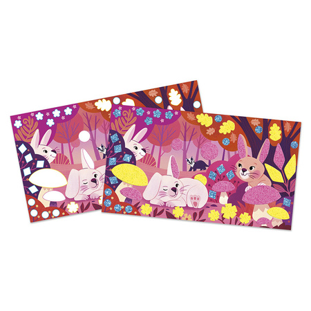 Janod Zestaw kreatywny Naklejki piankowe i fluorescencyjne piaski Leśni przyjaciele 6+