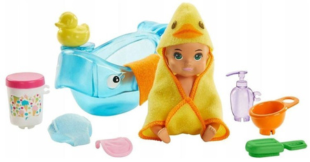 Barbie Lalka Dziecko + Akcesoria Kąpiel GHV83 GHV84