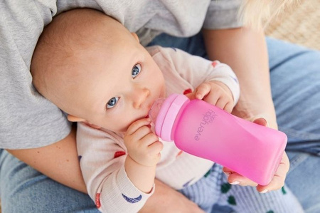 Everyday Baby, Szklana butelka ze smoczkiem M reagująca na temperaturę, 240 ml Wiśniowy