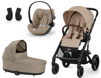 Cybex Balios S Lux 2.0 Wózek Głęboko-Spacerowy Almond Beige BLK + Cybex Cloud G I - Size Fotelik Samochodowy 0-13 kg + Adaptery