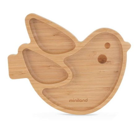 Miniland Eco Friendly Drewniana Miseczka z Przyssawką i Przegródkami Ptaszek