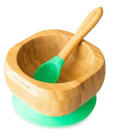 Eco Rascals Miseczka Bambusowa z Przyssawką i Łyżeczką Zielona