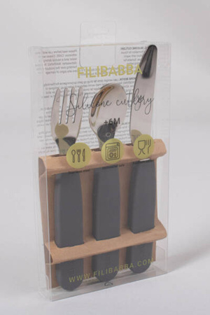 Filibabba Silikonowy zestaw sztućców 3szt. Stone Grey