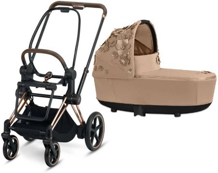 Cybex e-Priam 3.0 Rama ze Stelażem Siedziska + Gondola Wózek Głęboki Nude Beige Simply Flowers