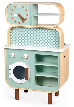 Janod Dwustronna Drewniana Kuchnia z Pralką 2w1 z Dźwiękiem, Światłem Led i 8 Akcesoriami