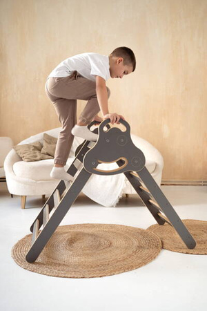 Tupti.wood Drabinka Pikler + Duża Zjeżdżalnia Drabinka Szara