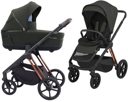 Espiro Miloo 2025 Wózek Głęboko-Spacerowy 204 Luxury Green + Cybex Aton B2 i-Size Fotelik Samochodowy 0-13kg + Baza One Volcano Black