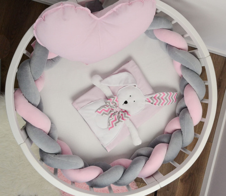 SenLove Ochraniacz do Łóżeczka Warkocz 360cm Szaro-Różowy