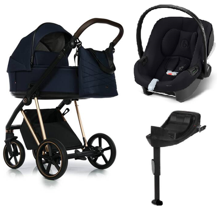 Roan Ivi 2.0 Wózek Głęboko-Spacerowy Rama Rose Gold Mystic Blue + Cybex Aton B2 i-Size Fotelik Samochodowy 0-13kg + Baza One Volcano Black