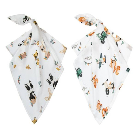 Bonjour Cherie Bambusowa Pieluszka 2szt 70x70cm Słodziaki + Retro Fox