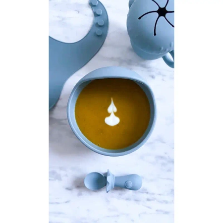 MYROYS Silikonowa Miseczka z Łyżeczką Niebieska