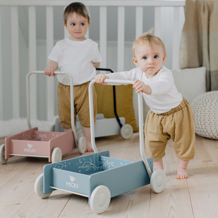 Micki Drewniany Chodzik Pchacz do Nauki Chodzenia Niebieski