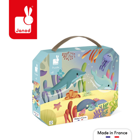 Janod Puzzle panoramiczne w walizce Morskie stworzenia 36 elementów 4+ Made in France