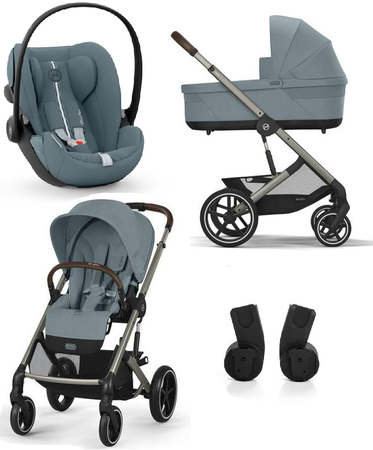Cybex Balios S Lux 2.0 Wózek Głęboko-Spacerowy Stormy Blue + Cybex Cloud G I - Size Fotelik Samochodowy 0-13 kg + Adaptery