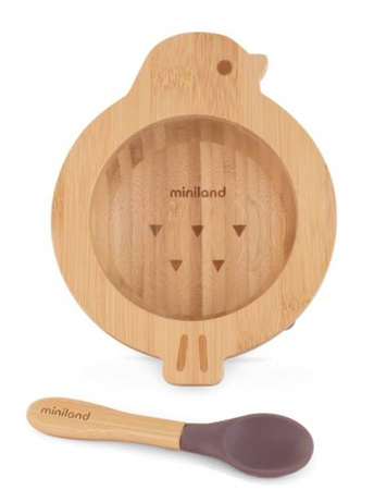 Miniland Eco Friendly Drewniana Miseczka z Przyssawką i Łyżeczką Ptaszek