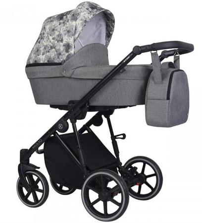 Kunert Molto Wózek Głęboko-Spacerowy 2w1 Grafit Jeans + Kwiaty Czarna Rama Koła Żelowe