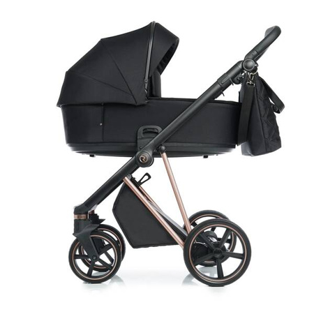 Roan Ivi 2.0 Wózek Głęboko-Spacerowy Rama Rosegold Raven + Cybex Aton B2 i-Size Fotelik Samochodowy 0-13kg + Baza One Volcano Black