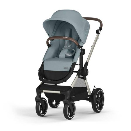 Cybex Eos Lux Wózek Głęboko-Spacerowy Rama Taupe Sky Blue + Aton B2 i-Size Fotelik 0-13kg + Baza One Volcano Black