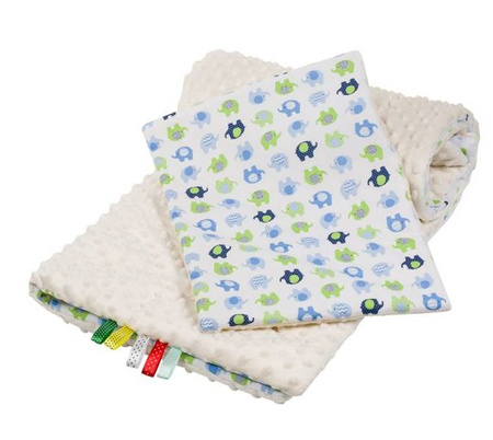 Bocioland Minky Zestaw Kocyk + Poduszka 75x100 Słoniki Niebieskie BOC0081