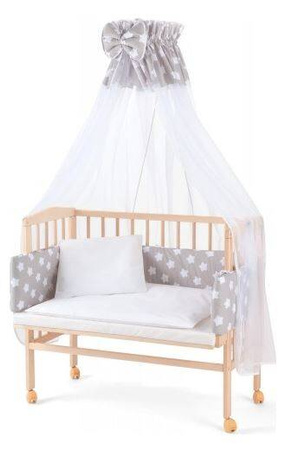 Waldin Łóżeczko Dostawne 2w1 z Wyposażeniem SX81 Natural / Duże Białe Gwiadki