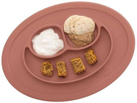 EZPZ Silikonowy Talerzyk Z Podkładką Mały 2w1 Mini Mat Brązowy