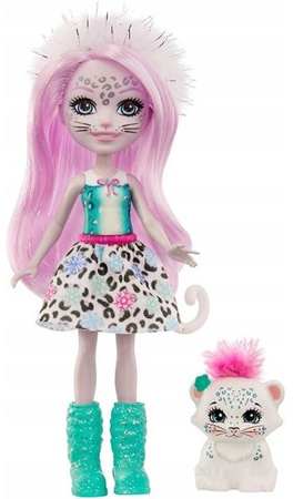 Barbie Enchantimals Lalka+zwierz.domowe FNH22 Sybill Snow Leopard & Flake GJX42