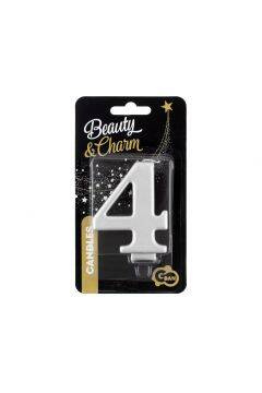 Godan Świeczka Urodzinowa Srebrna Cyfra 4