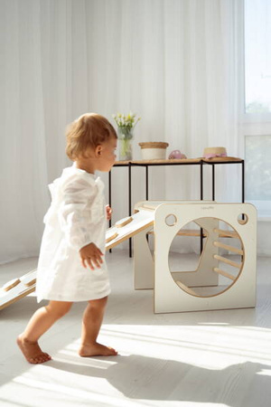 Tupti.wood Kostka Wielozadaniowa + Mała Zjeżdżalnia Chmurki Biała