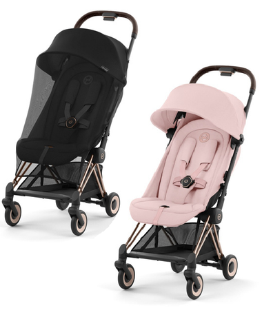 Cybex Coya Wózek Spacerowy Rama Rosegold Peach Pink + Cybex Coya Moskitiera Black