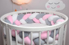 SenLove Ochraniacz do Łóżeczka Warkocz 400cm Szaro-Różowo-Biały