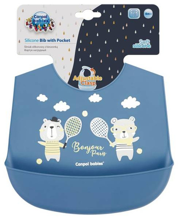 Canpol Babies Śliniak Sylikonowy z Kieszonka Bonjour Paris 74/027 Granatowy