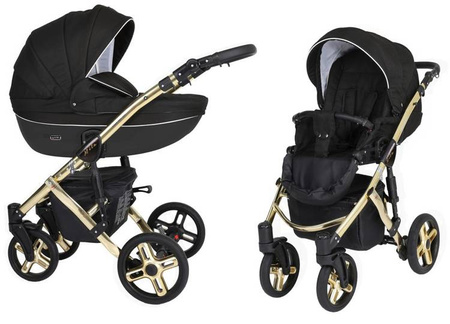 Kunert Mila Premium Wózek Głęboko-Spacerowy 2w1 Czarny Złota Rama Koła Żelowe
