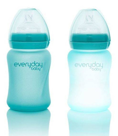 Everyday Baby, Szklana butelka ze smoczkiem S reagująca na temperaturę, 150 ml Turkusowy