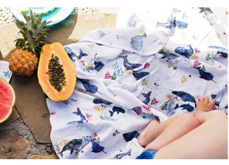 Poofi Pieluszka Bambusowa Ocean 73x73cm Wieloryby