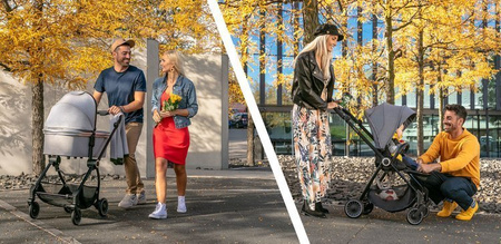 Espiro Galaxy Wózek Głęboko-Spacerowy + Gondola Una + Adaptery Zestaw 2w1 10 Black Space + Graphite Street