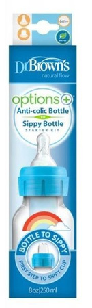 Dr Brown's Zestaw "Od Butelki Do Kubka" (Zestaw Zawiera: Butelka Standard 250 ml options + Dekor, Ze Smoczkiem +6 Miesięcy i Ustnikiem Niekapkiem Niebieski