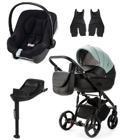 Adamex Lanti Wózek Głęboko-Spacerowy SD103 100% Skóra + Cybex Aton B2 i-Size Fotelik 0-13kg + Baza + Adaptery