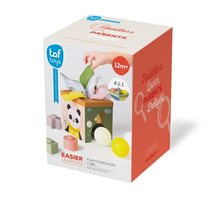 Taf Toys Pojemnik Zabawa i Odkrywanie Sensoryczna Kostka Edukacyjna 12m+ z chustkami