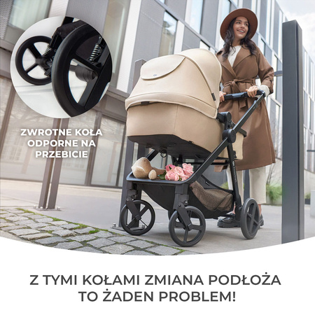 Kinderkraft Newly Wózek Wielofunkcyjny 4w1 + Fotelikiem Mink Pro z Bazą Sand Beige