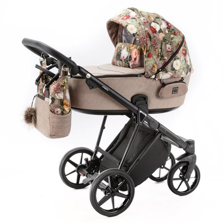 Adamex Porto Wózek Głęboko-Spacerowy 2w1 Flowers FL-5 + Cybex Aton B2 i-Size Fotelik 0-13kg + Baza + Adaptery