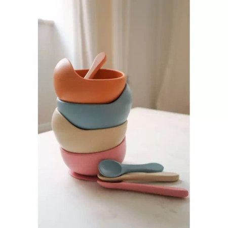 MYROYS Silikonowa Miseczka z Łyżeczką Beżowa