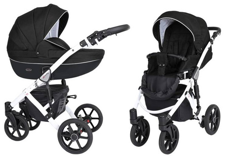 Kunert Mila Wózek Głęboko-Spacerowy 2w1 Czarny Biała Rama Koła Żelowe