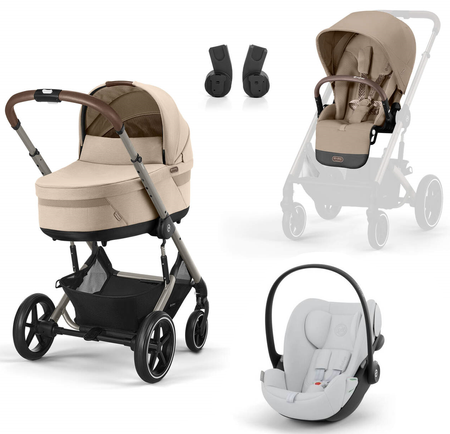 Cybex Balios S Lux 2.0 Wózek Głęboko-Spacerowy Almond Beige + Adaptery + Cybex Cloud G I - Size Fotelik Samochodowy Fog Grey