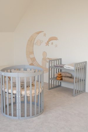 Waldin Łóżeczko Dziecięce Owalne 7w1 z Materacem Szare